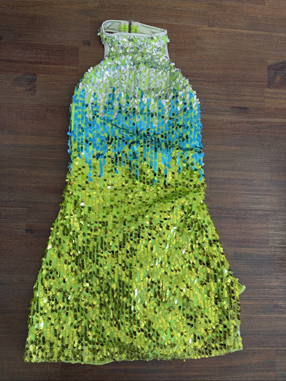 Sequin Halter Mini Dress in Lime & Turquoise